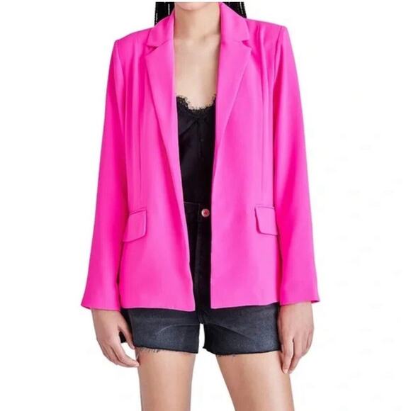 NWT Steve Madden Hot Barbie Pink Open Front Oversized Blazer Small Roll Sleeve - Picture 9 of 9